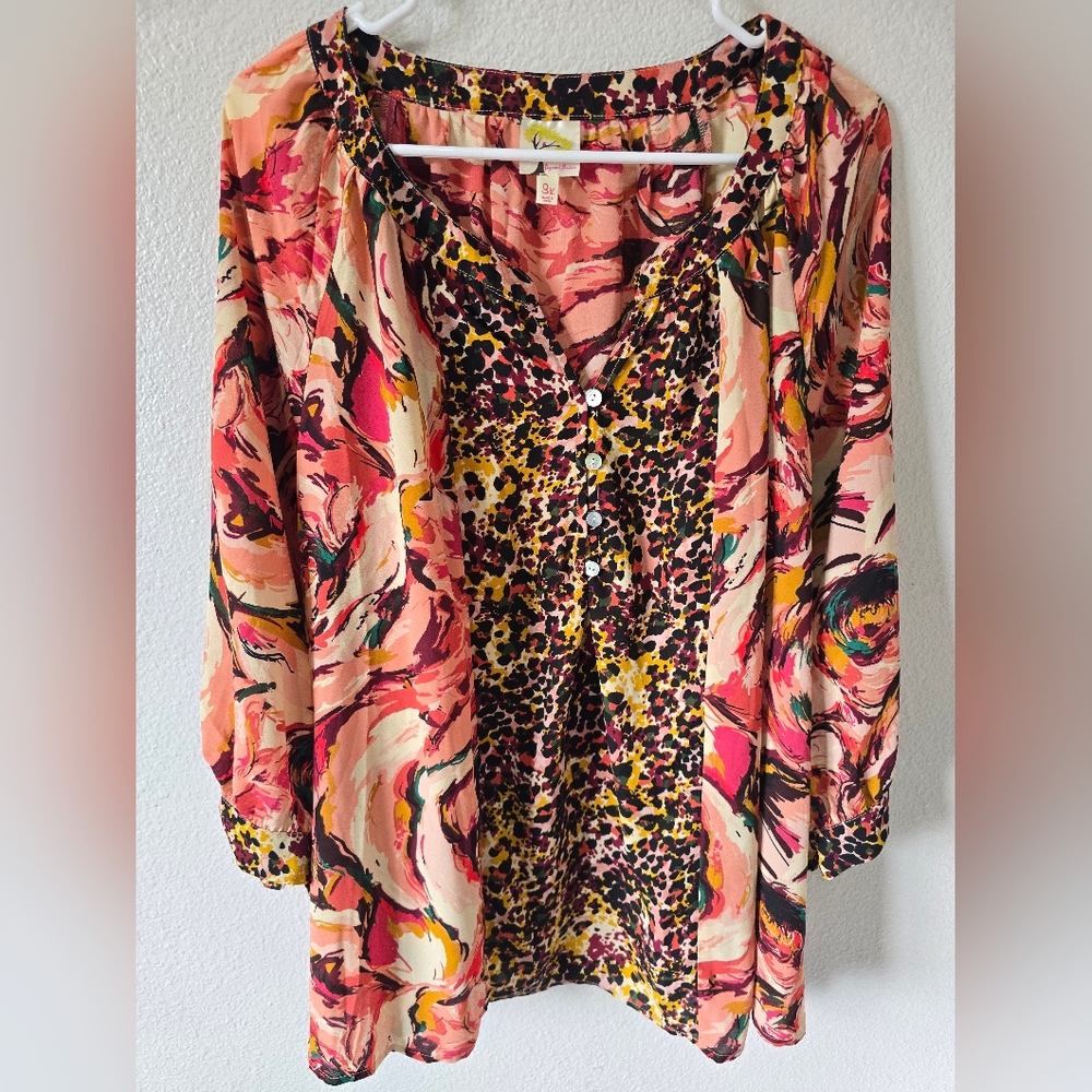 Fig&flower Anthropologie plus 3/4 Sleeve Floral Print Blouse Size 3X